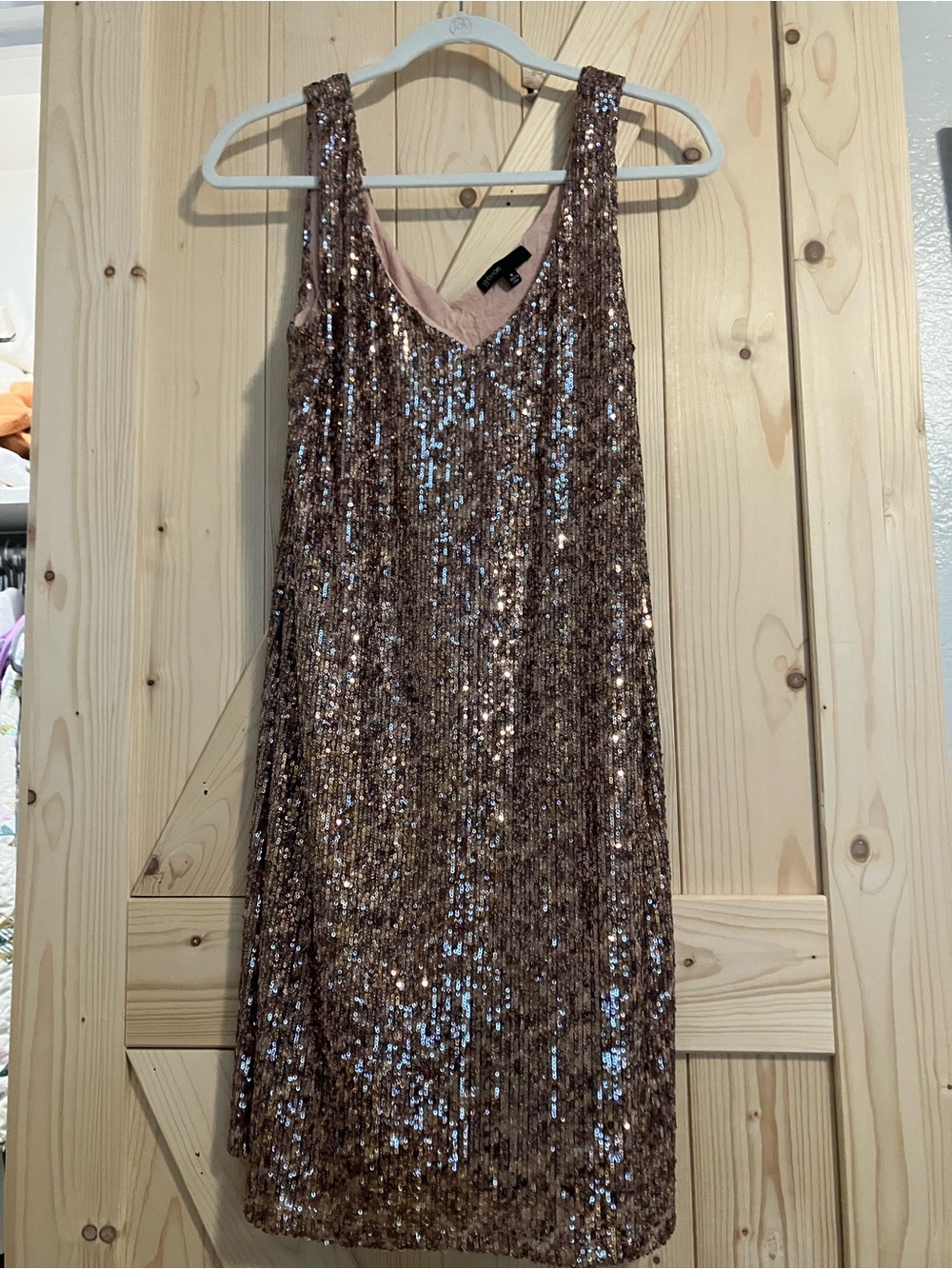 Gibson Sequined Tank Dress in Rose Gold - subtle cheetah print